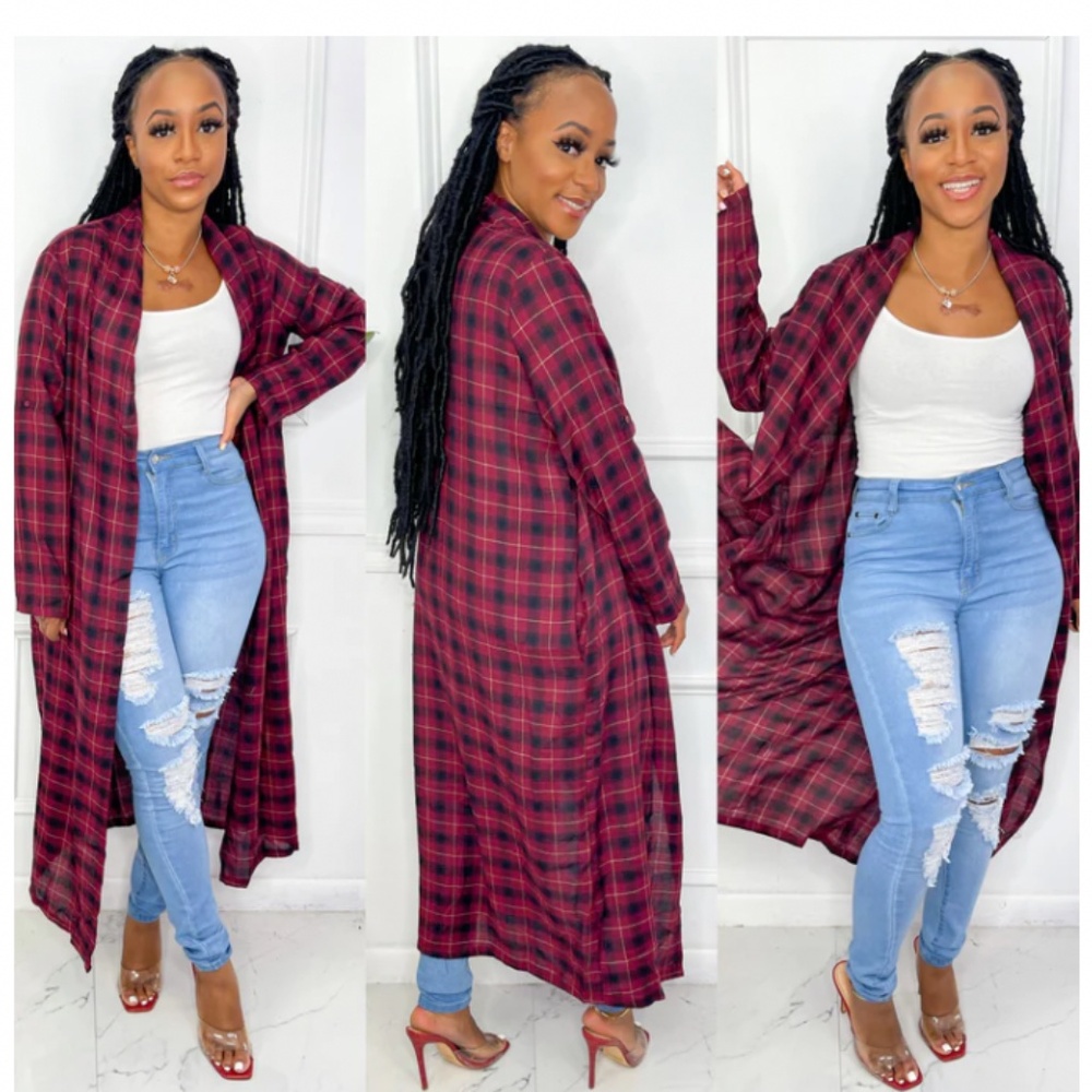Pol Girl Next Door FlyAway Duster in Plaid sz M EUC $119R - Picture 7 of 10